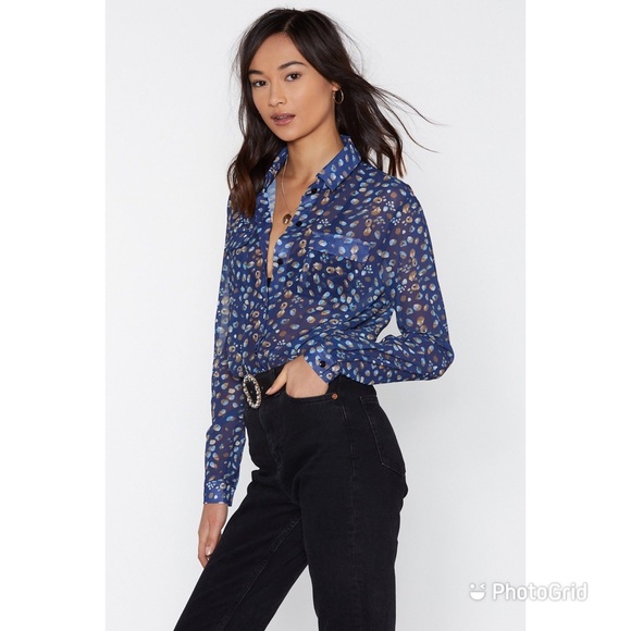 NEW** Nasty Gal Leopard Floral Shirr Navy - Picture 4 of 7